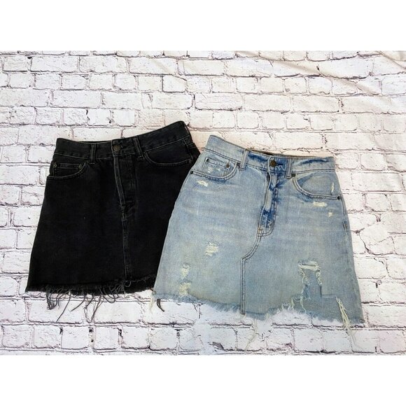 Womens Mini‎ 1 Black 1 Blue Cotton Denim Jean Skirts Size Small and 4 Lot Of 2